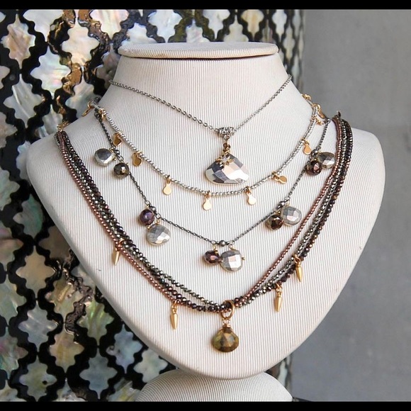 Gold & Pyrite Triple Strand Necklace - Picture 2 of 3